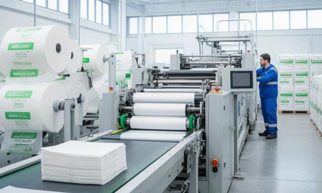 Paper napkin production line in a bright Tay Ontario manufacturing facility